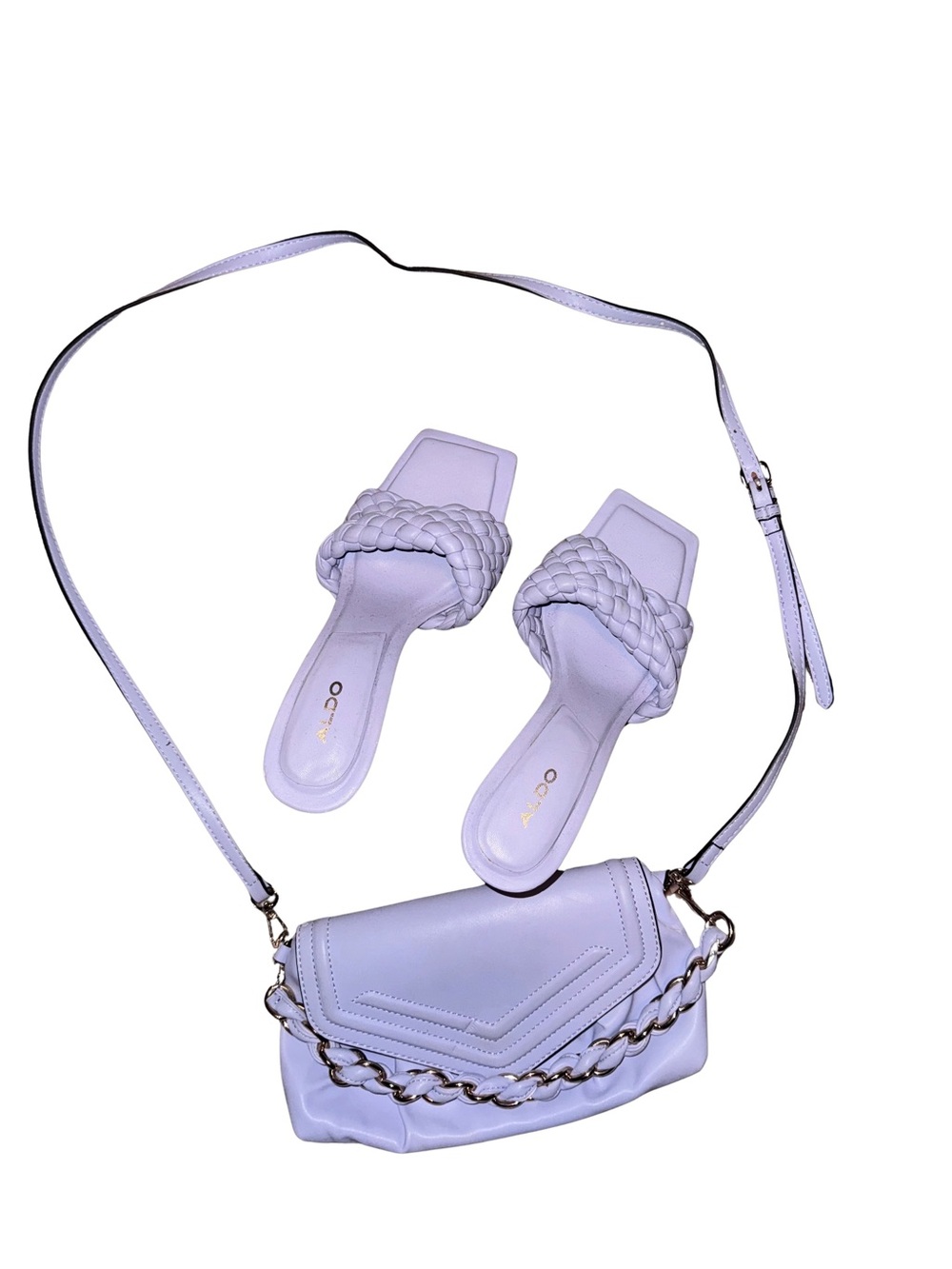 Lilac Women's Crossbody Bag with Braided kitten heel Sandals